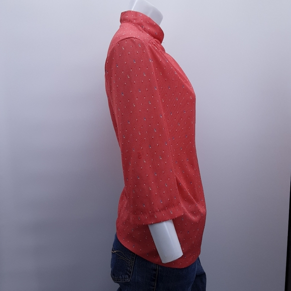 Vintage Blouse sz M red polyester mandarin collar 3/4 sleeve top 70's - Picture 3 of 9